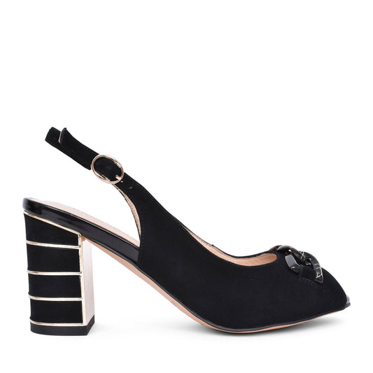 Ladies D40521 Medium Heel Peep Toe Sandal In Black