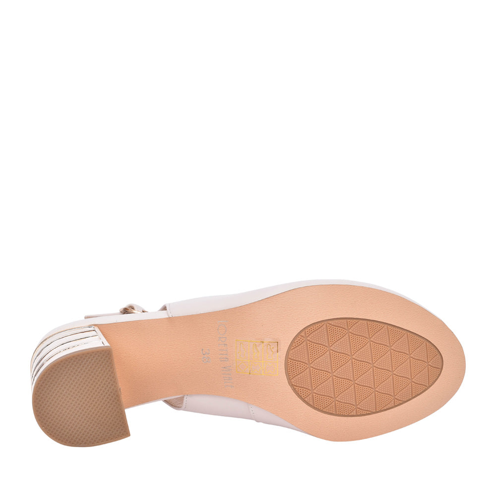 Ladies D40521 Medium Heel Peep Toe Sandal In Beige