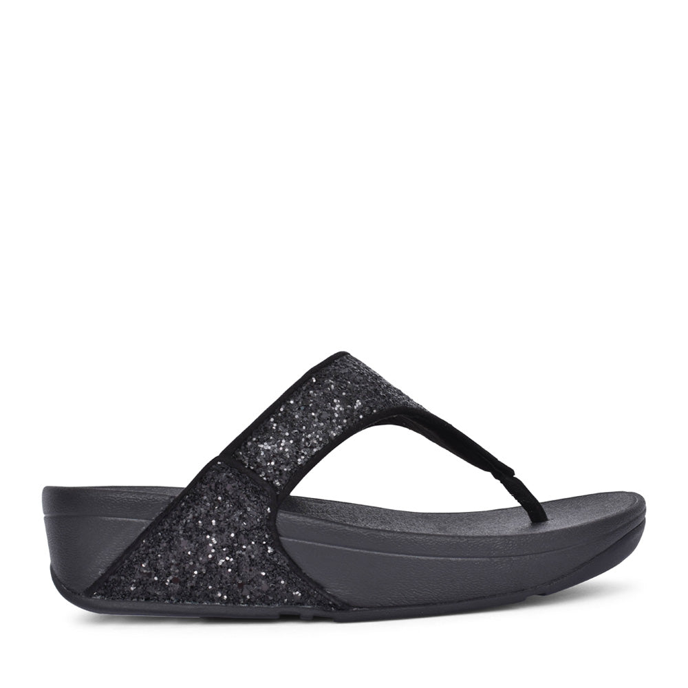 Ladies X03-339 Lulu Glitter Toe Post Sandal In Black