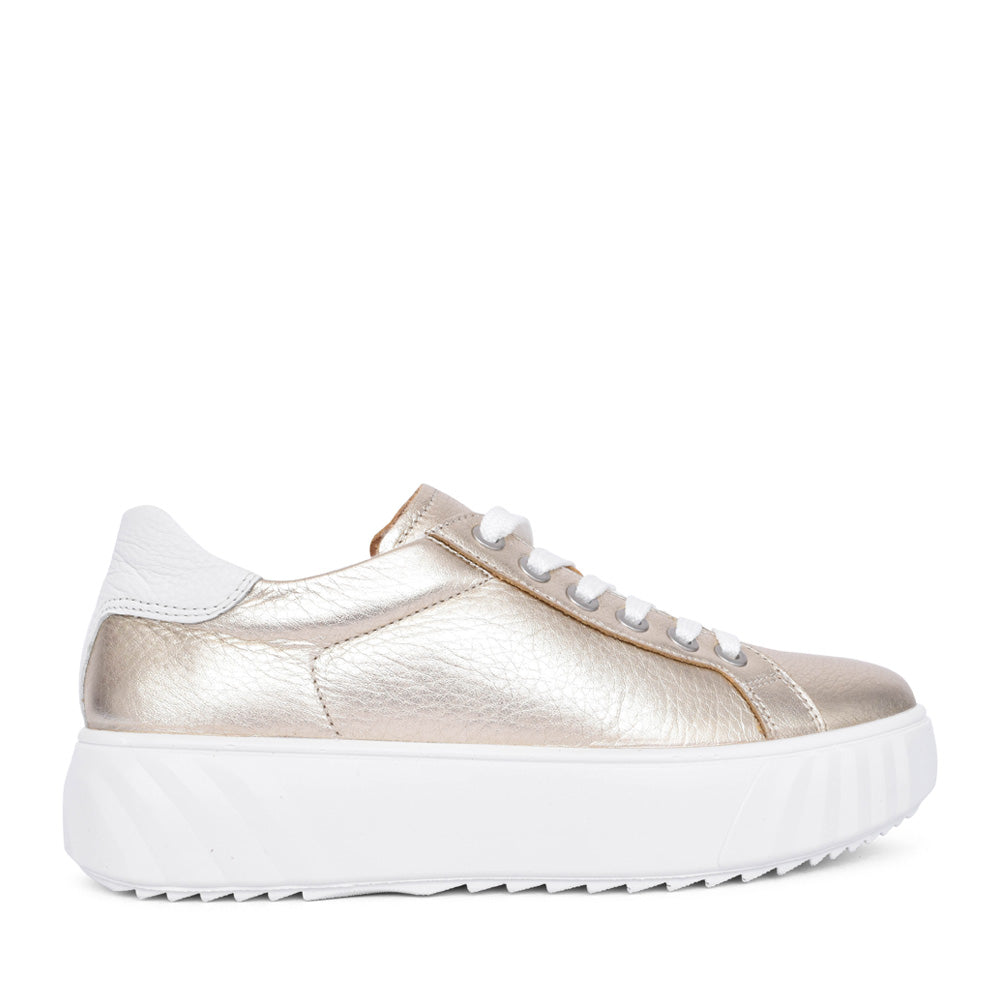 Ladies 12-46523 Platform Laced Trainer In Platino