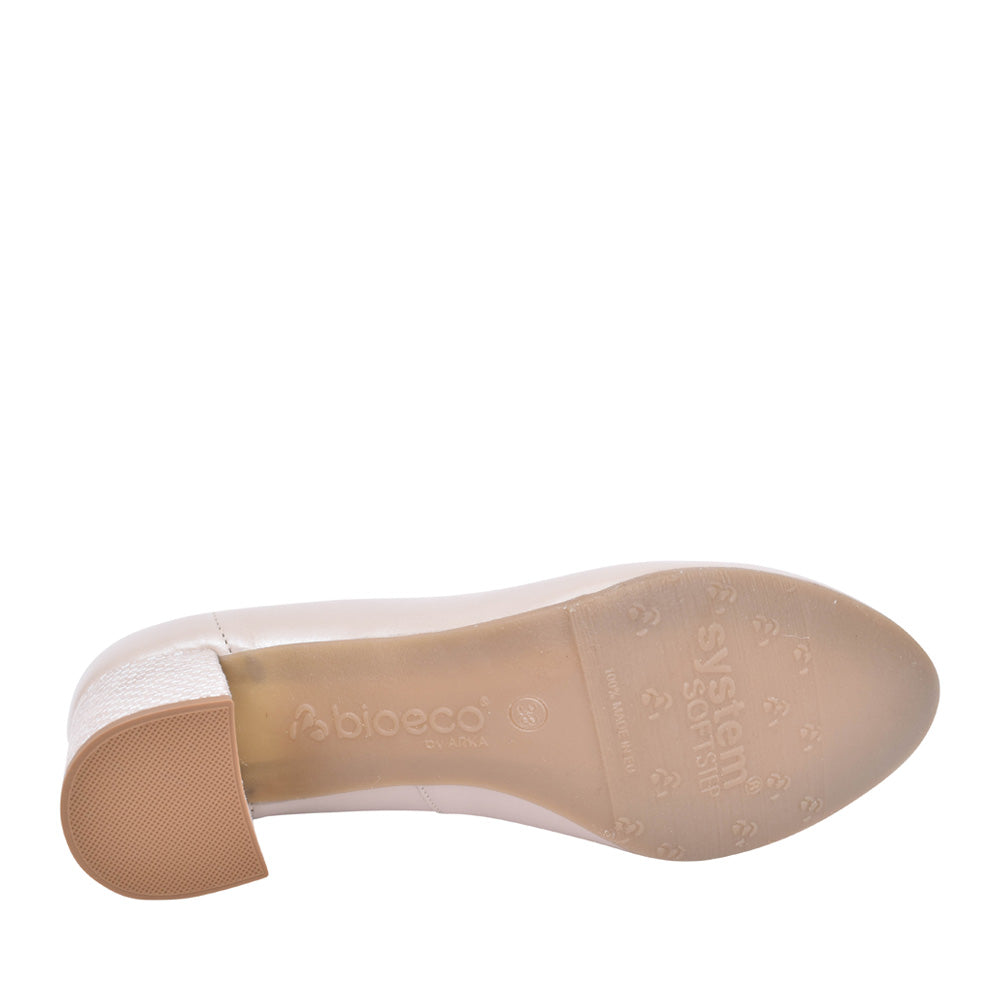 Ladies 5754 G-fit Medium Heel Court Shoe In Beige