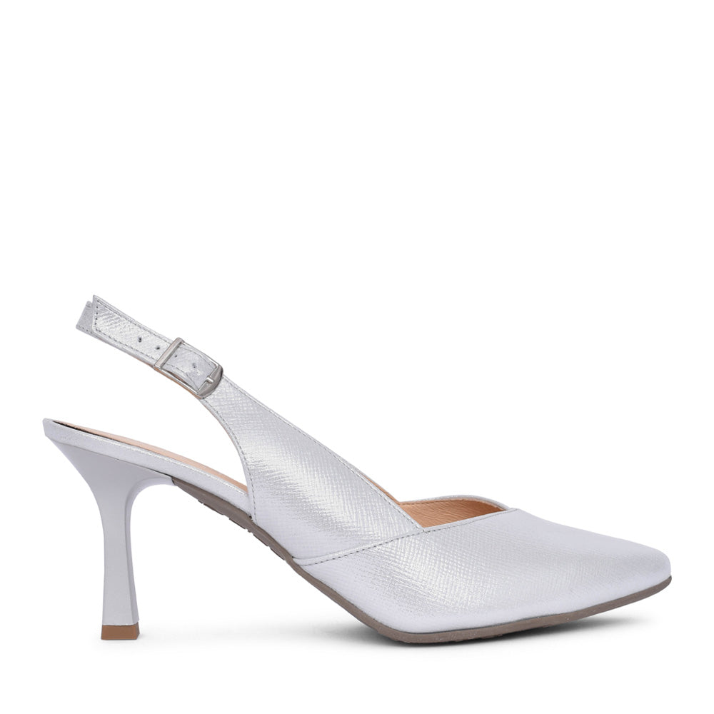 Ladies 4009 G-fit Medium Heel Sling Back Shoe In Silver