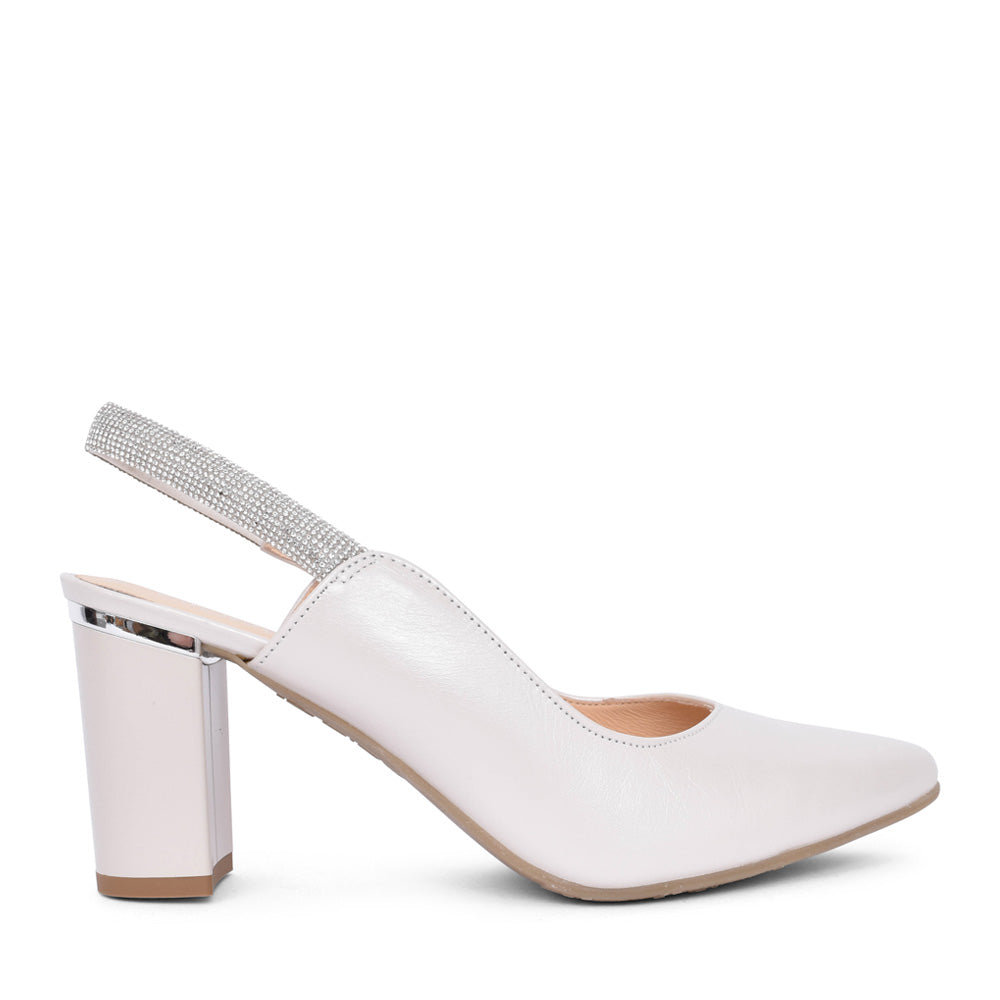 Ladies 4090 G-fit Medium Heel Sling Back Court Shoe In Pearl