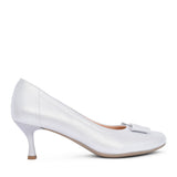 Ladies 6545 G-fit Medium Heel Court Shoe In Silver