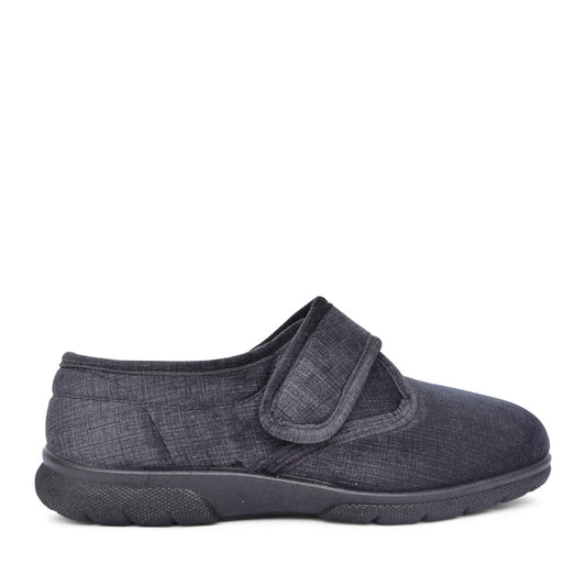 Mens Hallam 84008 6V Extra Wide Velcro Slipper In Black