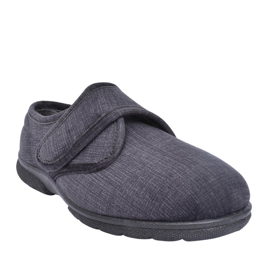 Mens Hallam 84008 6v Extra Wide Velcro Slipper In Black