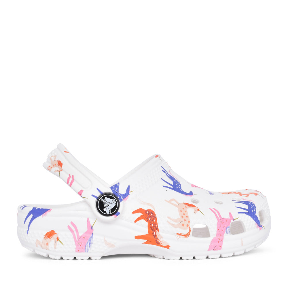 Girls 209695 Classic Unicorn Print Clog In White Multi