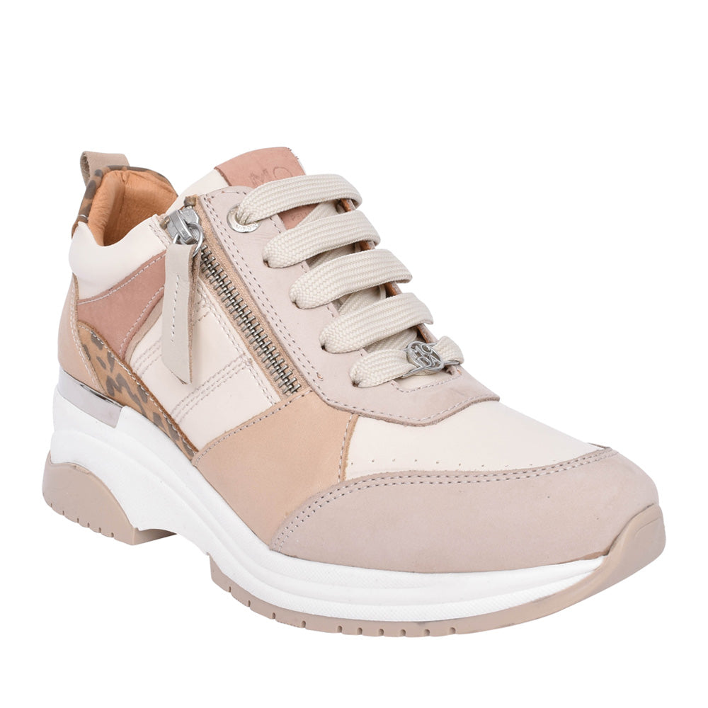 Ladies Alican Laced Wedge Trainer In Beige