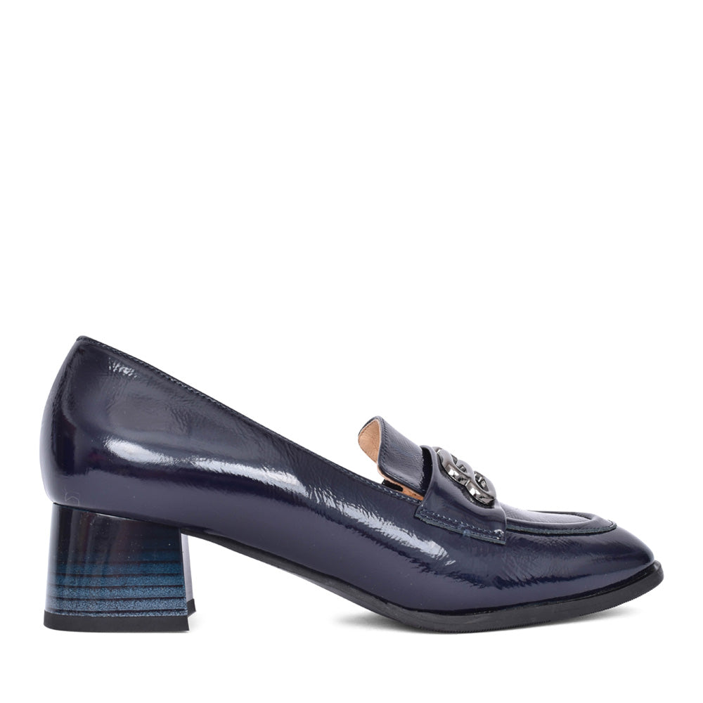 Ladies 6640 G-fit Low Heel Court Shoe In Navy Patent
