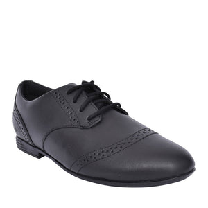Girls Finja Brogue Black Leather Laced Shoe In Kids E Fit
