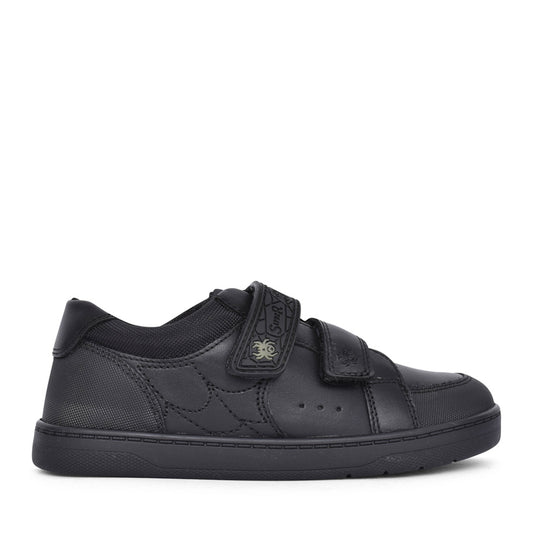 Boys Spider Web Black Leather Velcro Shoe In Kids F Fit