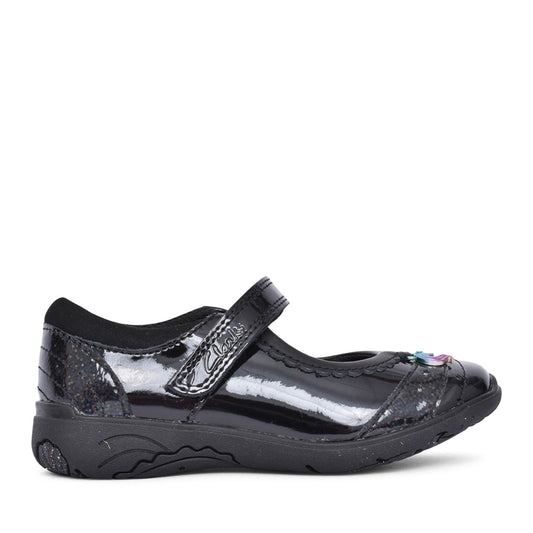 Girls Relda Spark Kids Black Patent Velcro Shoe In Kids F Fit