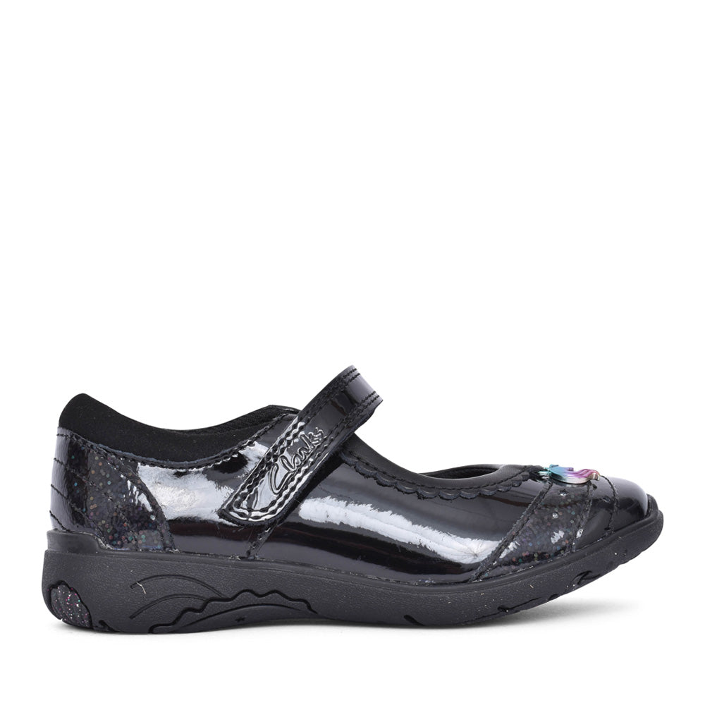 Girls Relda Spark Kids Black Patent Velcro Shoe In Kids H Fit