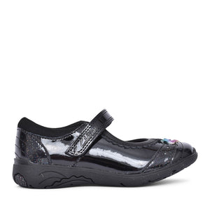Girls Relda Spark Kids Black Patent Velcro Shoe In Kids G Fit
