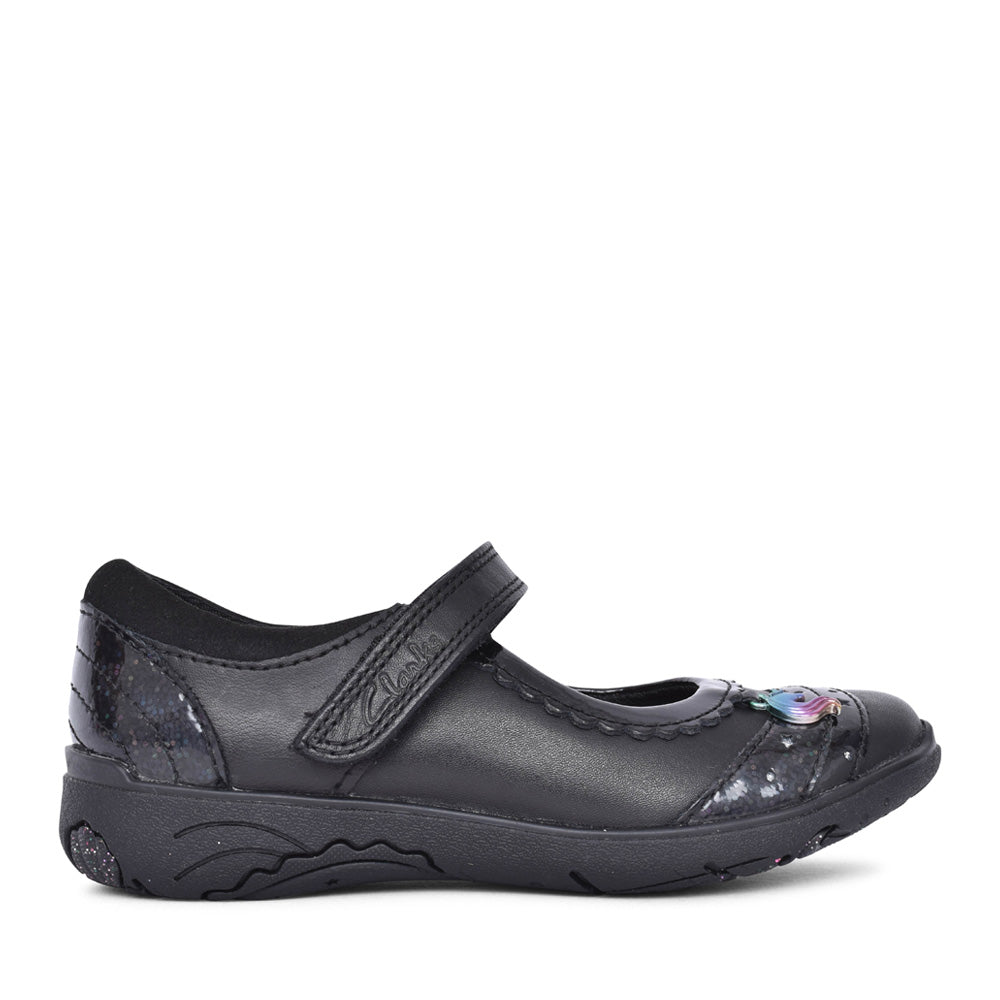 Girls Relda Spark Kids Black Leather Velcro Shoe In Kids F Fit