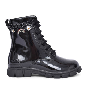 Girls Evyn Charm K Black Patent Ankle Boot In Kids F Fit