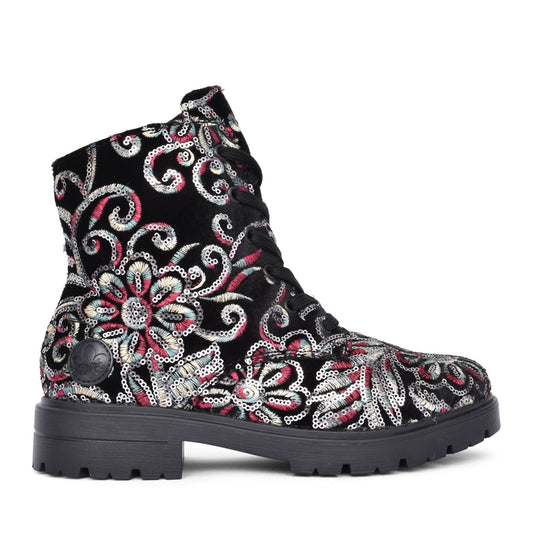 Ladies Z2841 Laced Ankle Boot In Black Multi