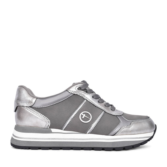 Ladies 1-23727 Laced Trainer In Grey