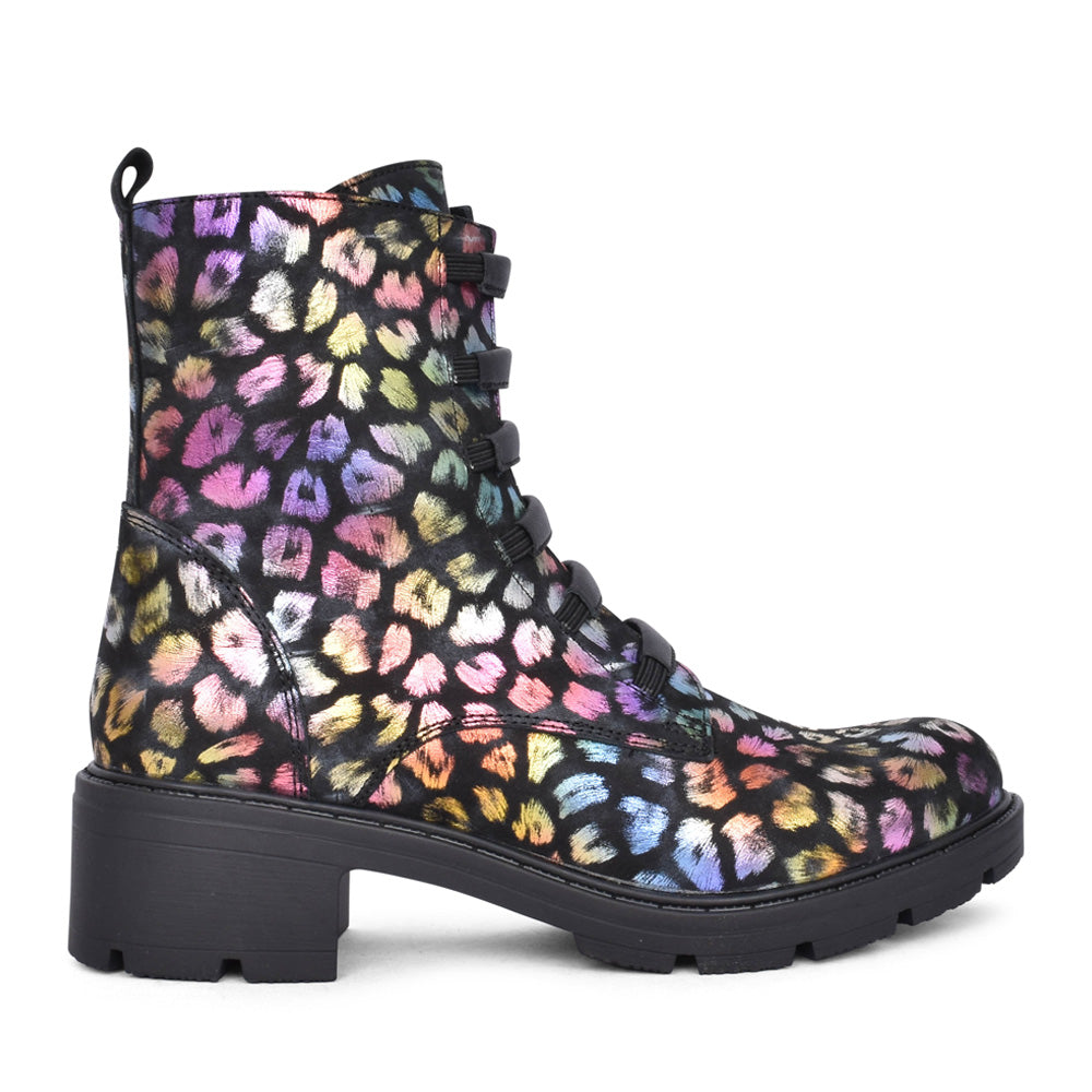 Ladies Amelia A7518 Laced Ankle Boot In Multi-colour