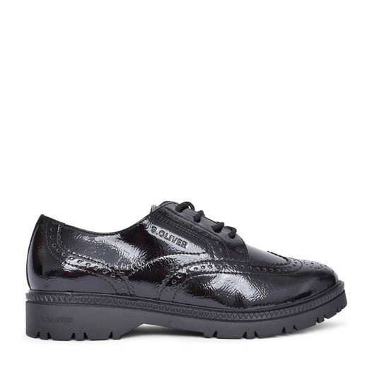 Ladies 5-23627 Laced Brogue In Blk Patent