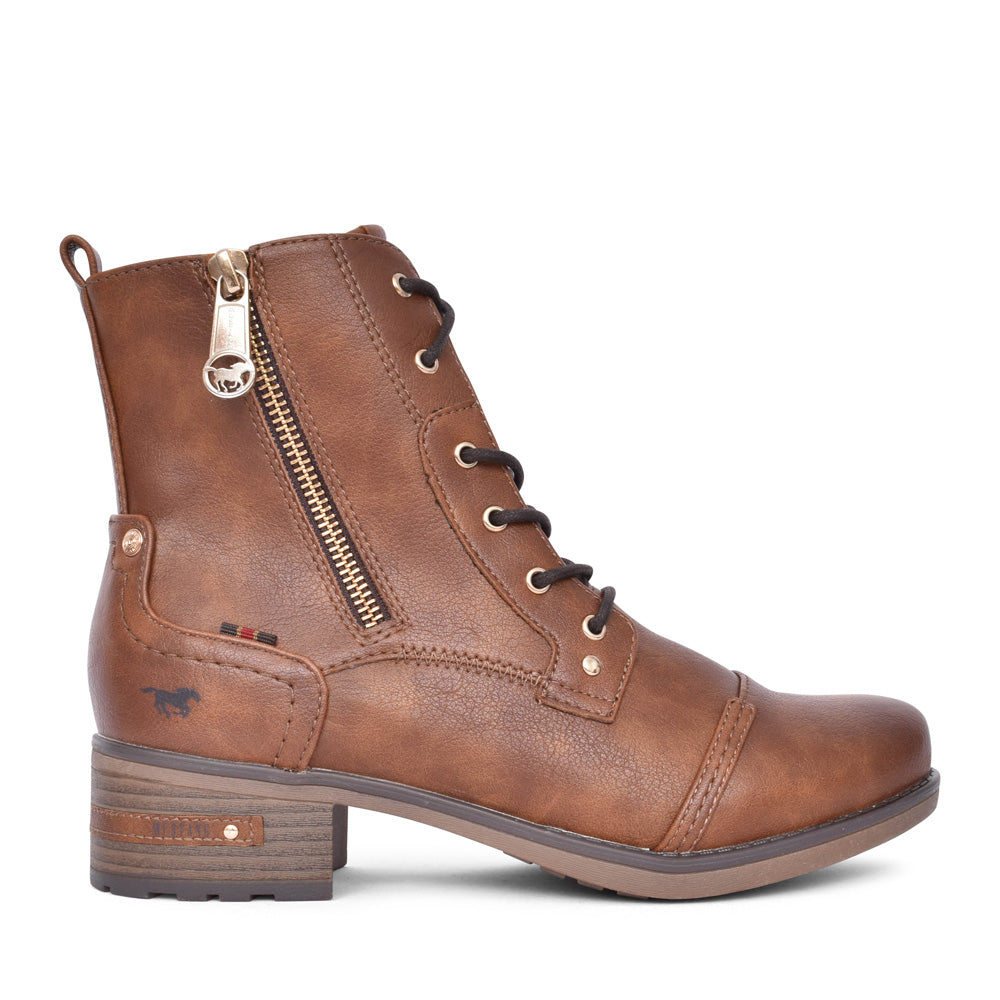 Ladies 1229513 Low Heel Laced Ankle Boot In Brandy