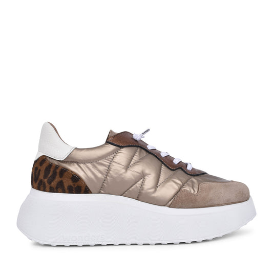 Ladies A-3610 Platform Laced Trainer In Taupe