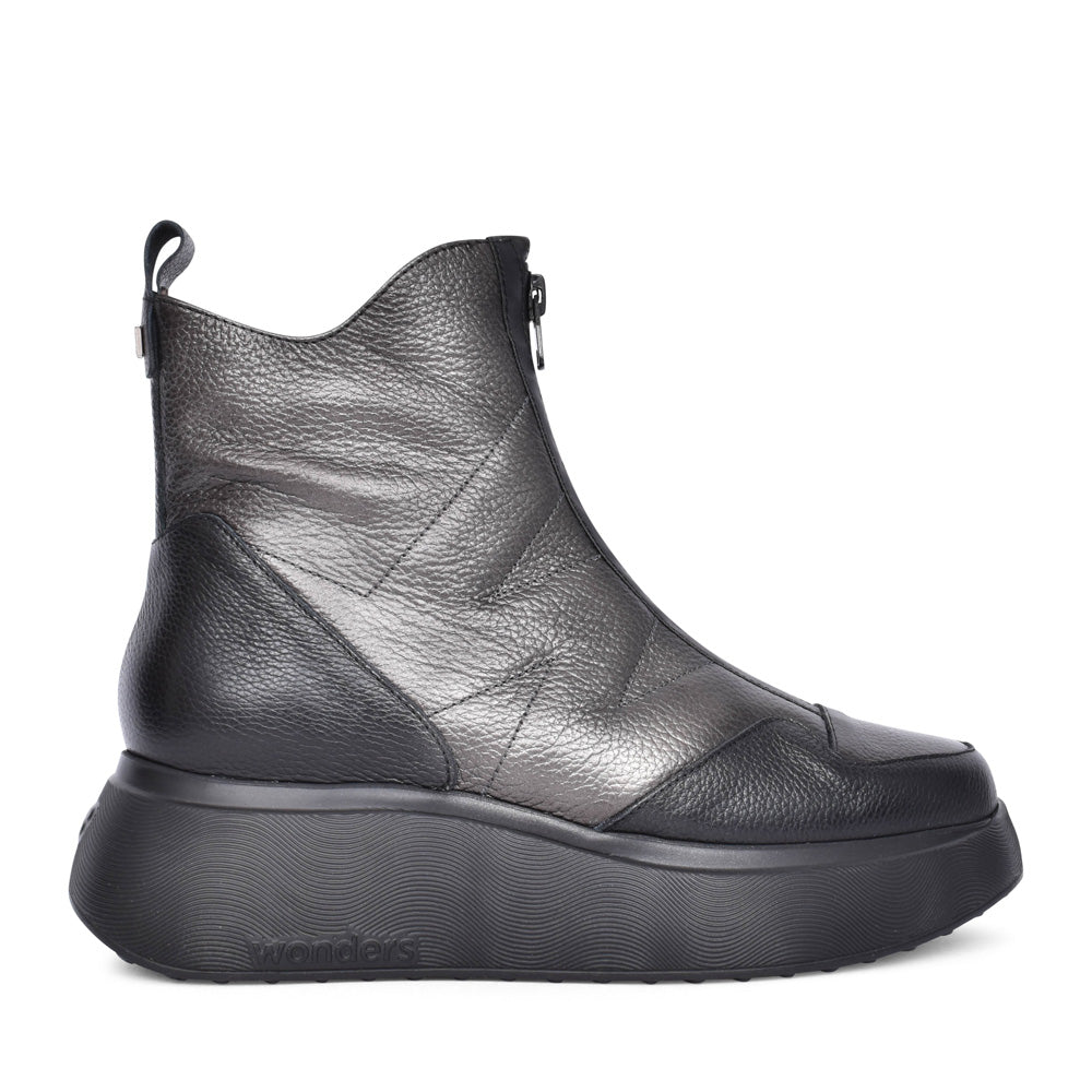 Ladies A-3613 Platform Ankle Boot In Pewter