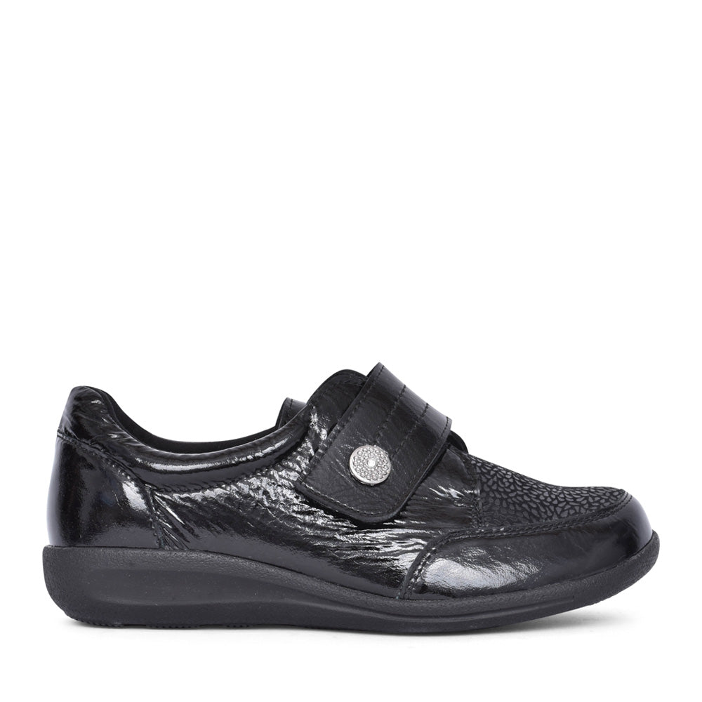Ladies Royston 68182 2v Velcro Shoe In Blk Patent