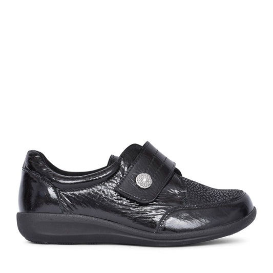 Ladies Royston 68182 2v Velcro Shoe In Blk Patent
