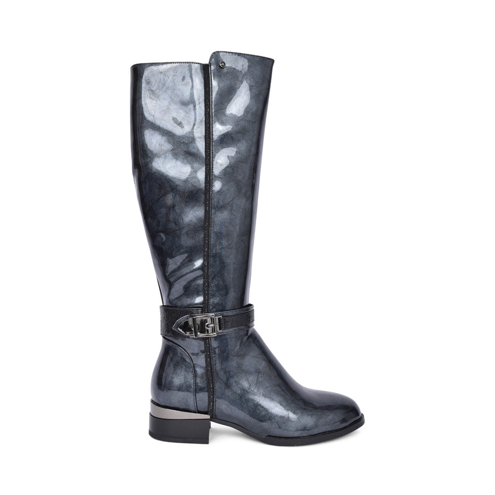 Ladies Bateen Long Leg Boot In Navy Patent