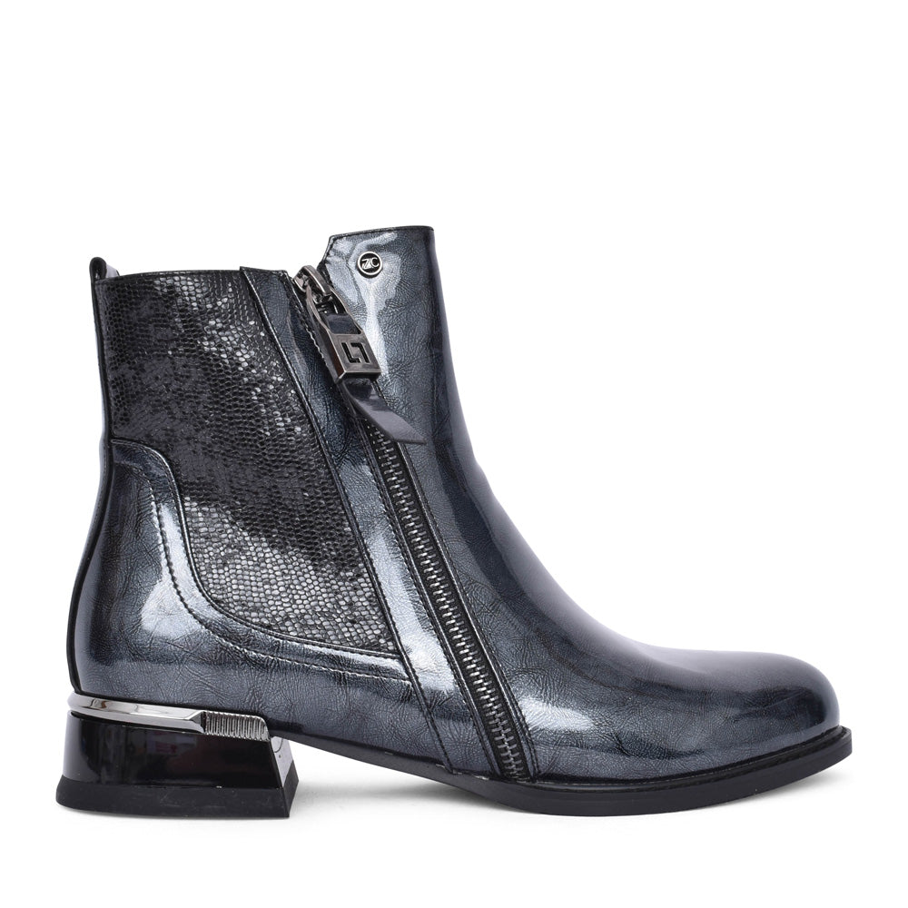 Ladies Dhaid Ankle Boot In Navy Patent