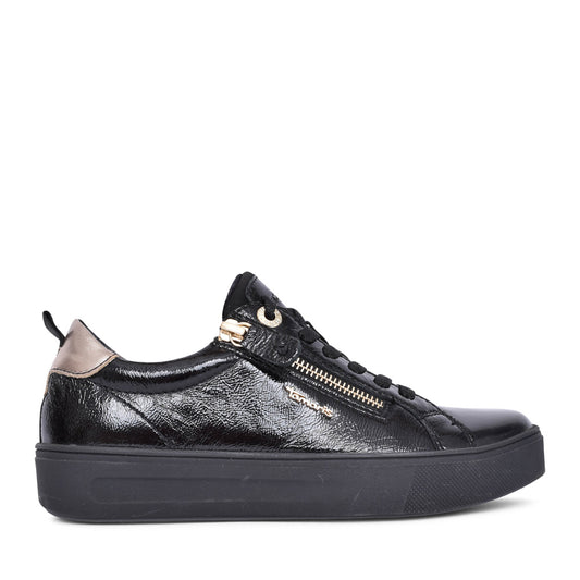 Ladies 8-83707 Laced Trainer In Blk Patent