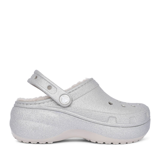 Ladies 210413 Classic Platform Glitter Lined Clog In Silver Glit