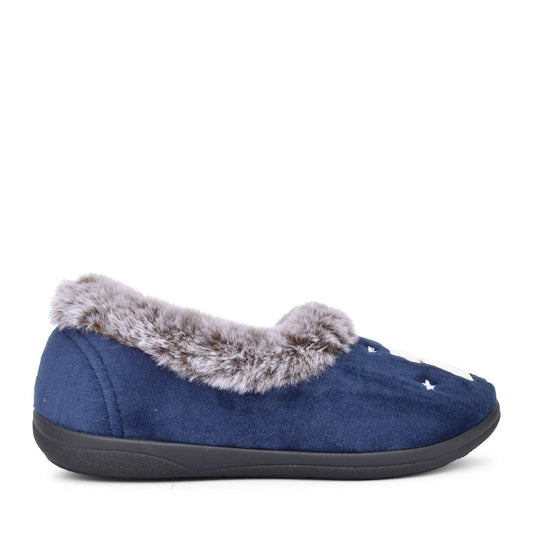 Ladies Anna 3287 Wide Fit Cat Slipper In Navy