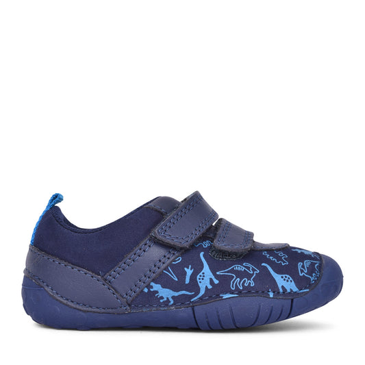 Boys Roar Navy Dino Velcro Shoe In Kids F Fit