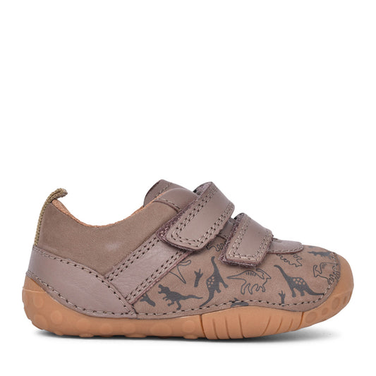 Boys Roar Taupe Dino Velcro Shoe In Kids G Fit
