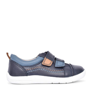 Boys Playhouse Navy Leather Velcro Shoe In Kids F Fit