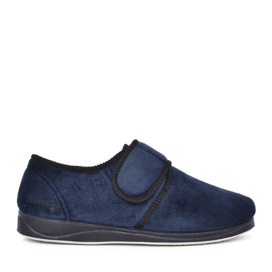 Mens Charles 411s-02 Check Velcro Slipper In Navy