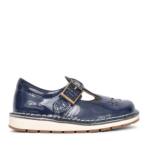 Girls Joyful Skip K Navy Patent T-bar Shoe In Kids G Fit