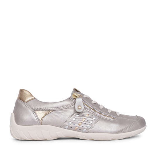 Ladies R3404 Laced Trainer In Champagne