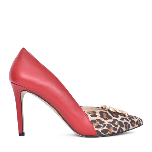 Ladies S8335 Leopard Print High Heel Court In Red