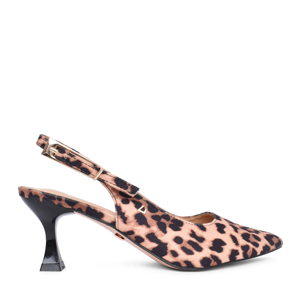 Ladies Dust My Broom Low Heel Sling Back Shoe In Leopard