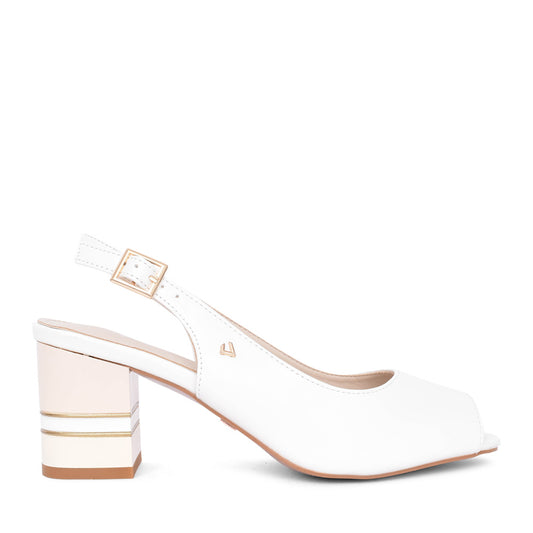Ladies Guitar Man Block Heel Sling Back In Cream