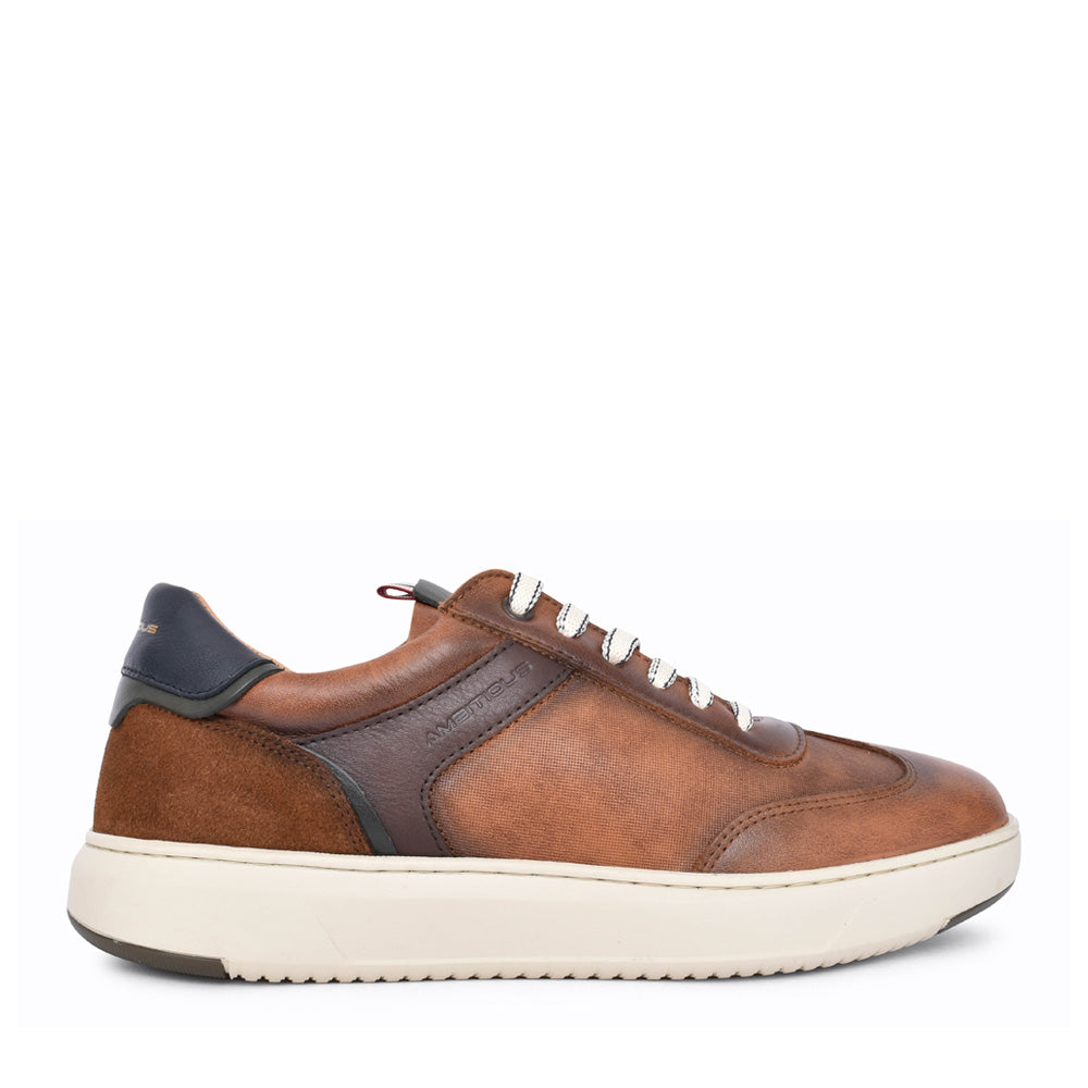 Mens 13714c Laced Trainer In Cognac