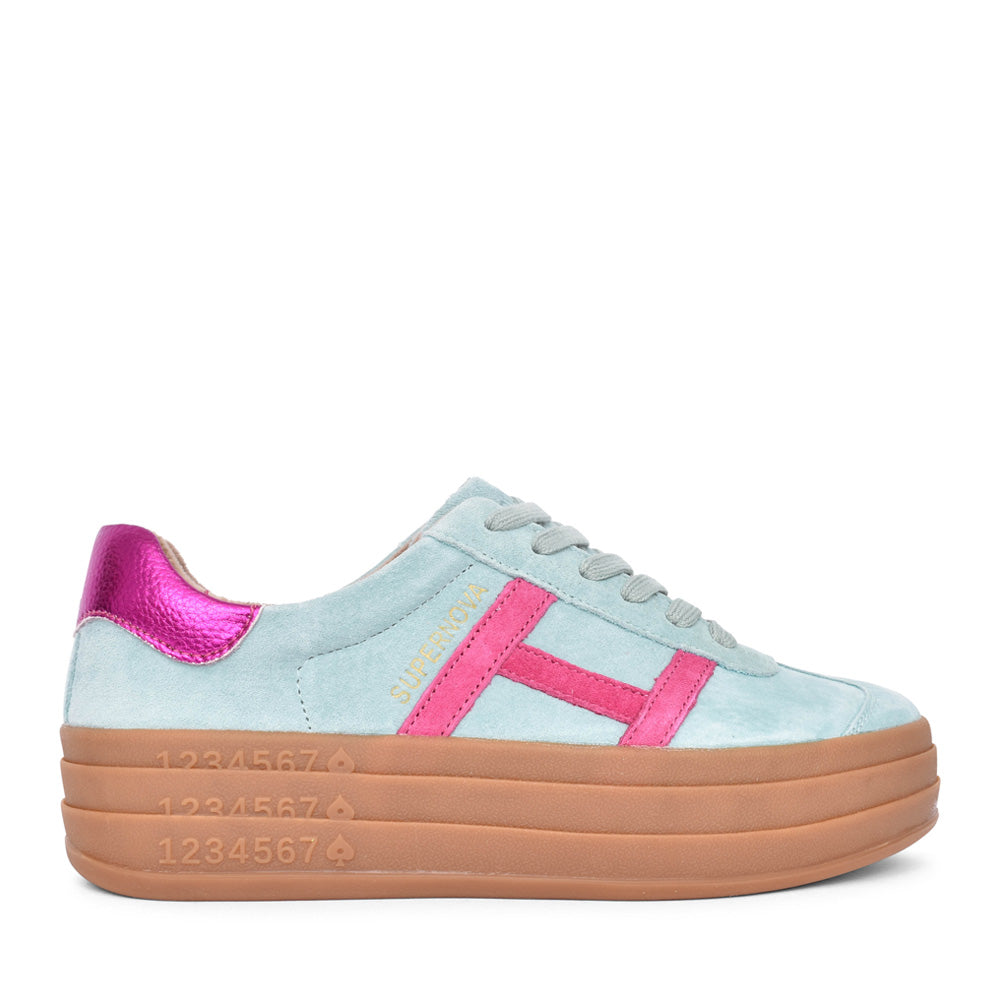 Ladies Sixty Eight Laced Trainer In Aqua