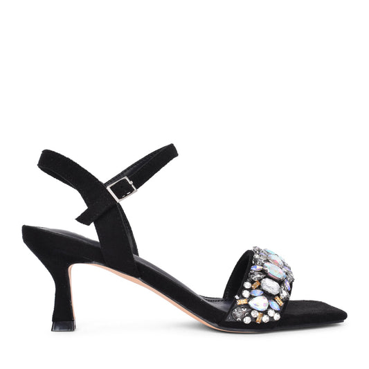 Ladies 35358-1 Medium Heel Sandal In Black