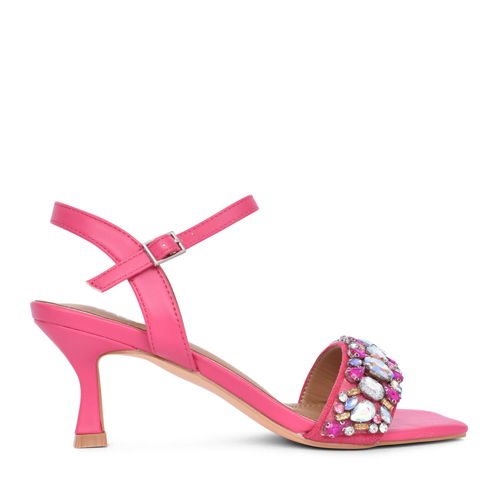 Ladies 35358-1 Medium Heel Sandal In Fuchsia