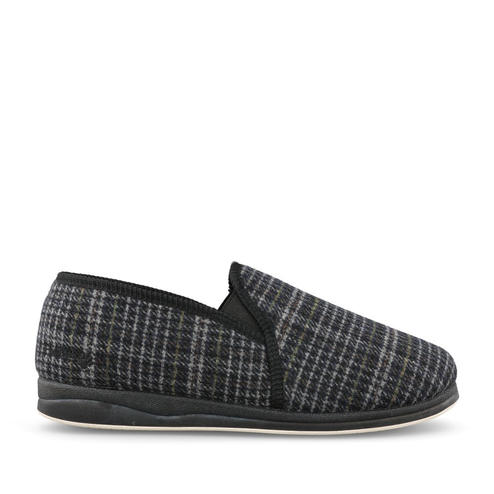 Albert 408 Wide Fit Mens Slipper In Black Check Mixed