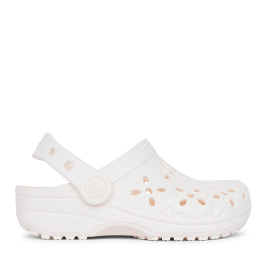 Girls 210943 Classic Floral Cut Out Junior Clog In Chalk