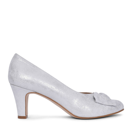 Ladies 303 Allison Medium Heel Court Shoe In Silver